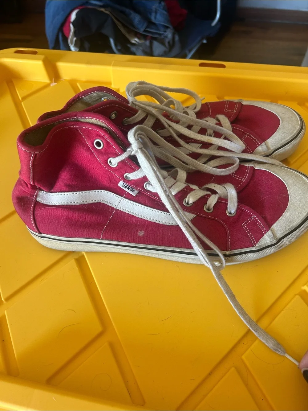 Vans Red High-Top Canvas Sneakers with White Stripe